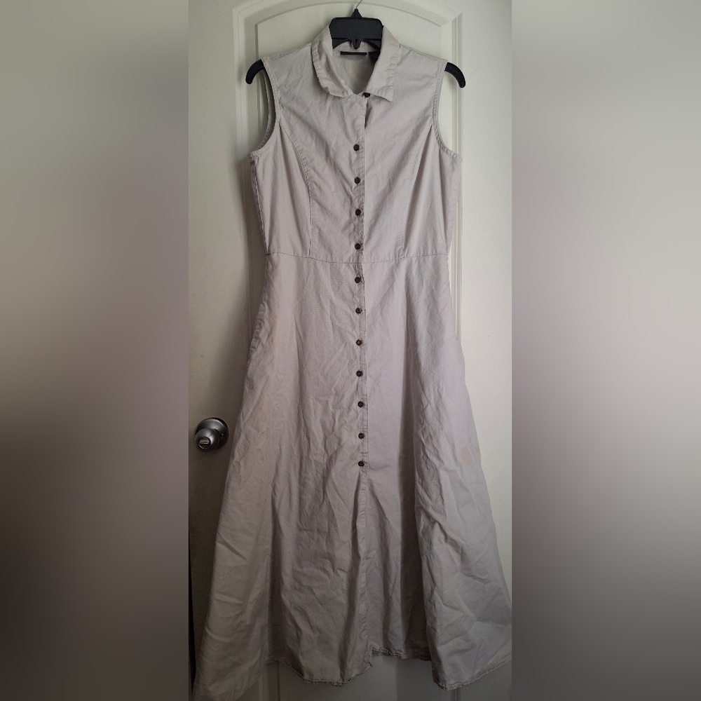 Vtg-Y2K-Faded Glory Tan Sleeveless Maxi Dress 14 Safari-90s Grunge-Costalcowgirl